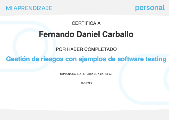 Certificado: Gestión de Riesgos con ejemplos de Software Testing