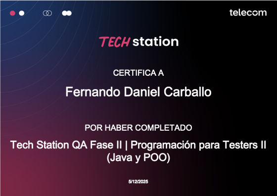 Certificado: QA Fase II · Programación para Testers II (Java y POO)